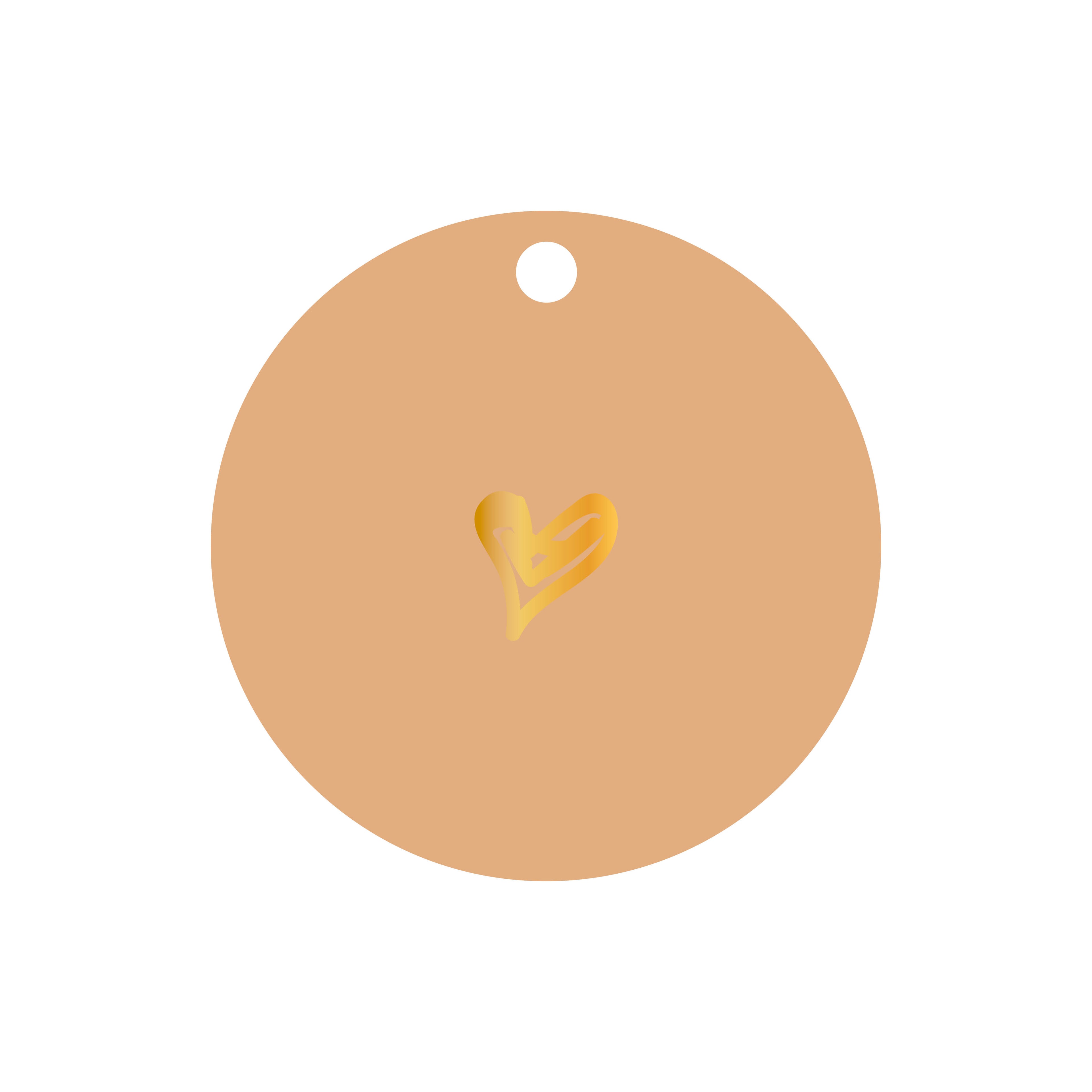 Ronde cadeaulabel in de kleur bruin met de een illustratie van een hartje in het goudfolie.