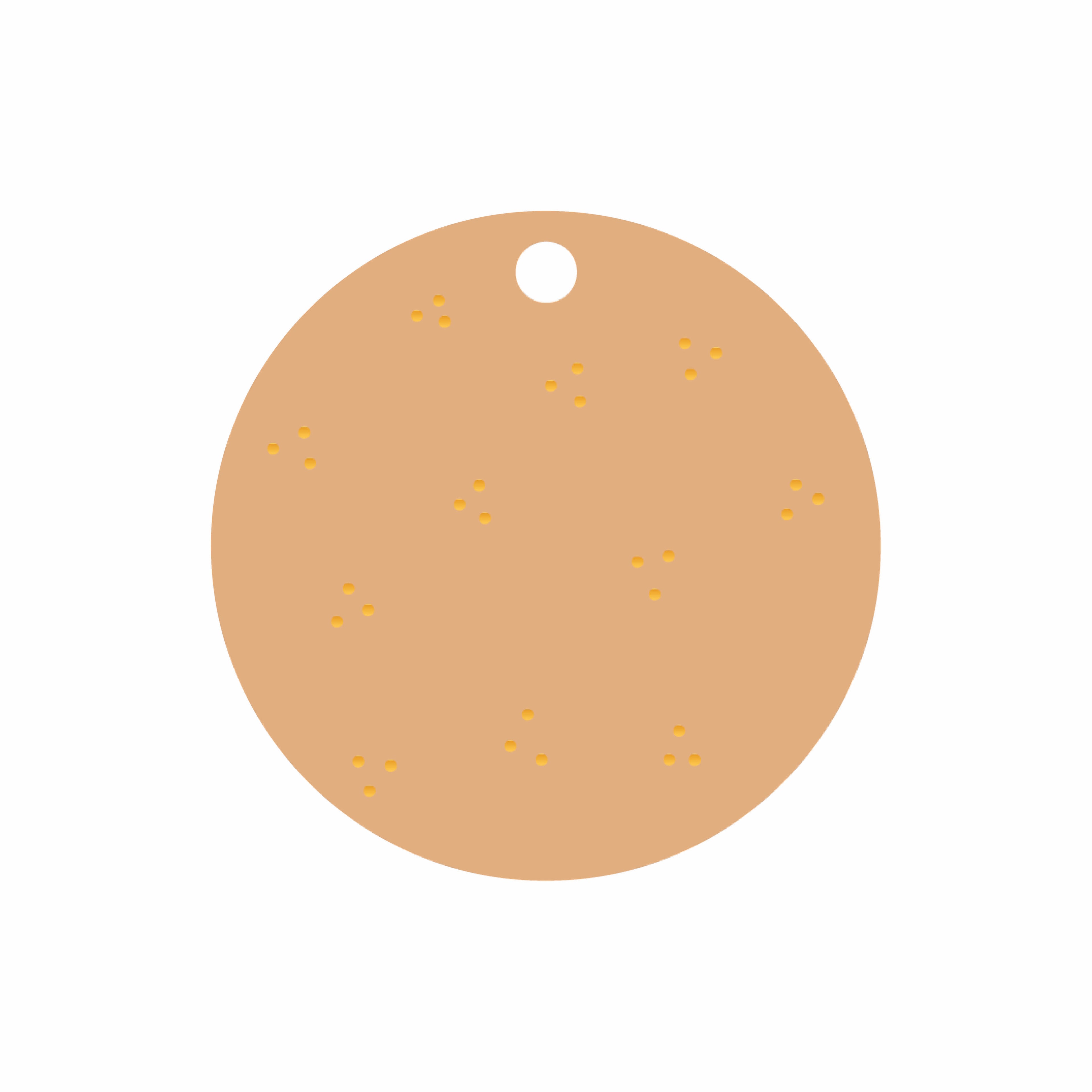 Ronde cadeaulabel in de kleur bruin met stipjes in het goudfolie.