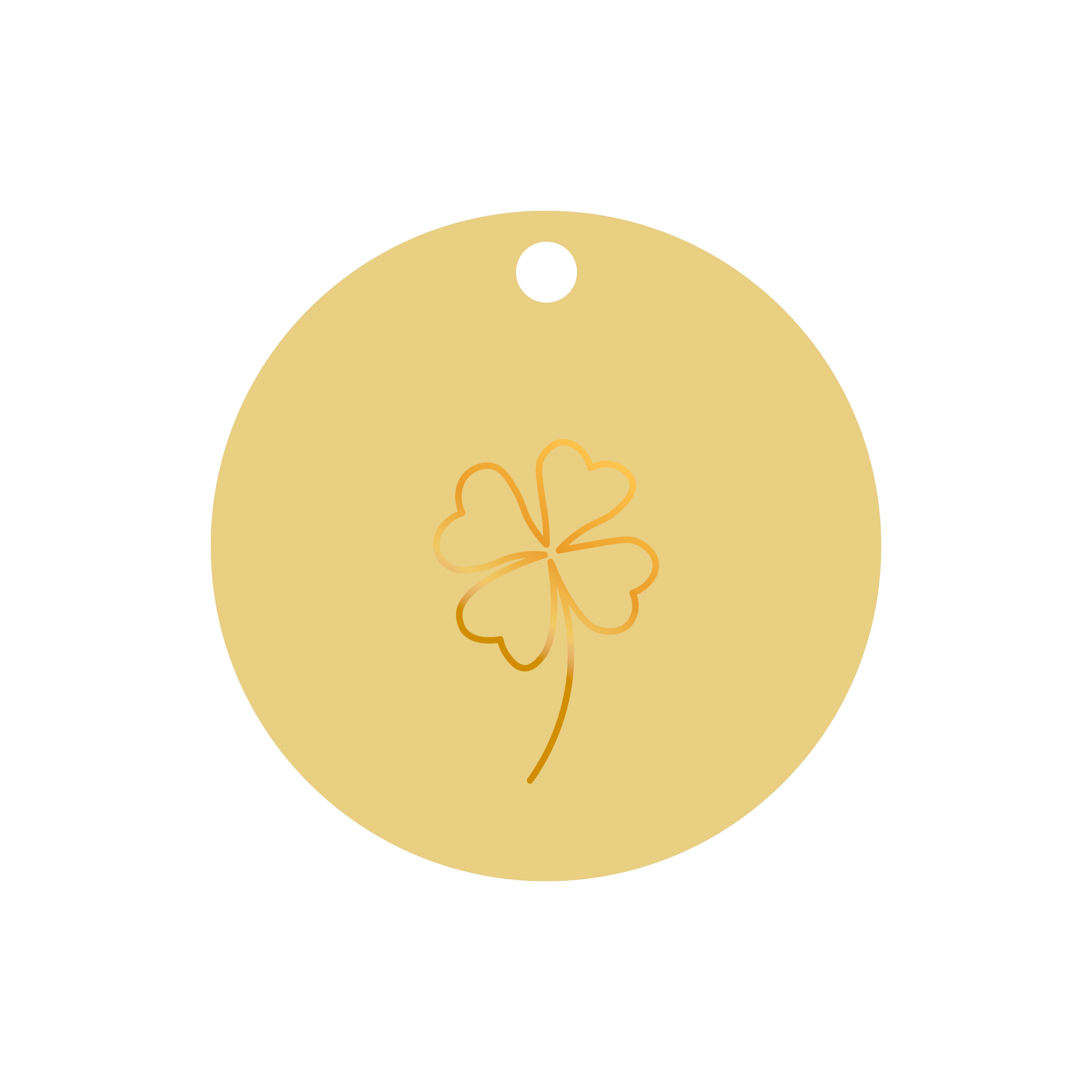 Ronde cadeaulabel in de kleur groen met een illustratie van een klavertje vier in het goudfolie.