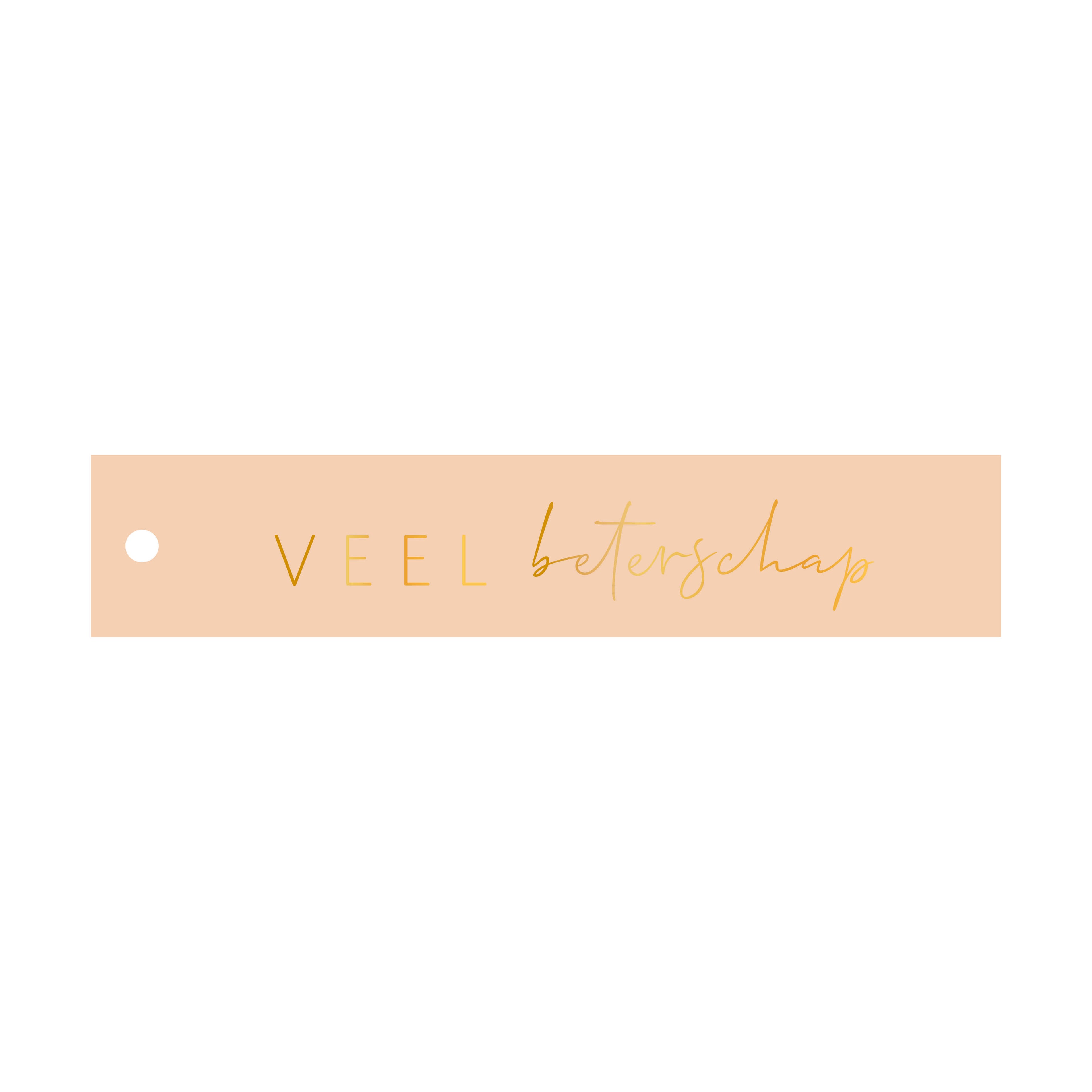 Cadeaulabel Veel beterschap - rechthoek (met goudfolie)