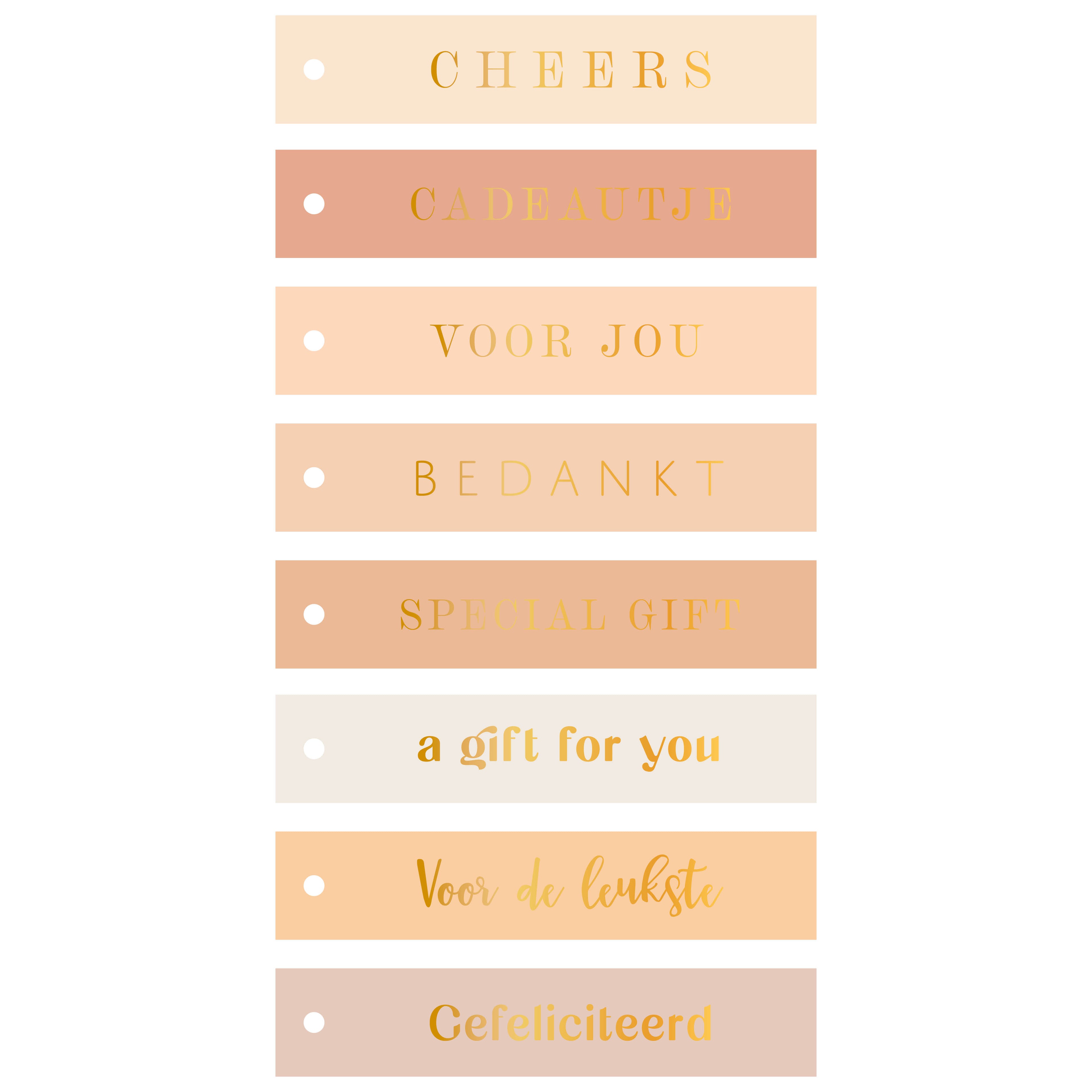 Set cadeaulabel rechthoek - 8 stuks met goudfolie