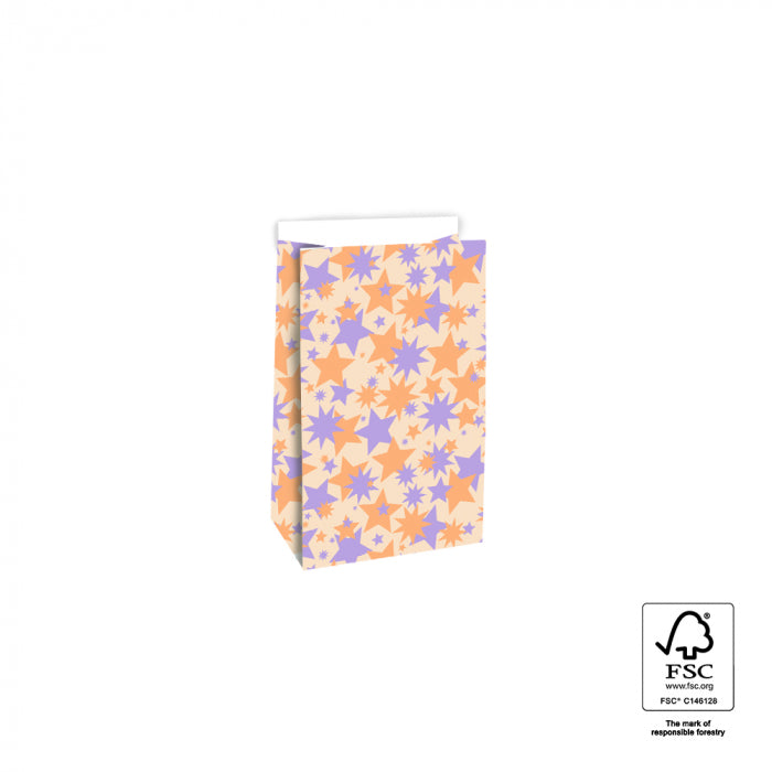 Blokboden cadeauzakje met daarop een illustratie van sterren in verschillende kleuren