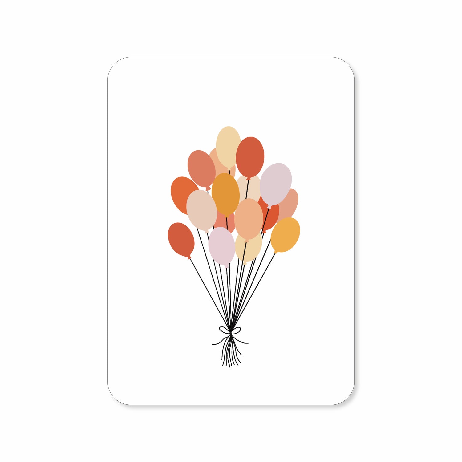 Wenskaart met daarop een illustratie van een bos ballonnen in verschillende kleuren