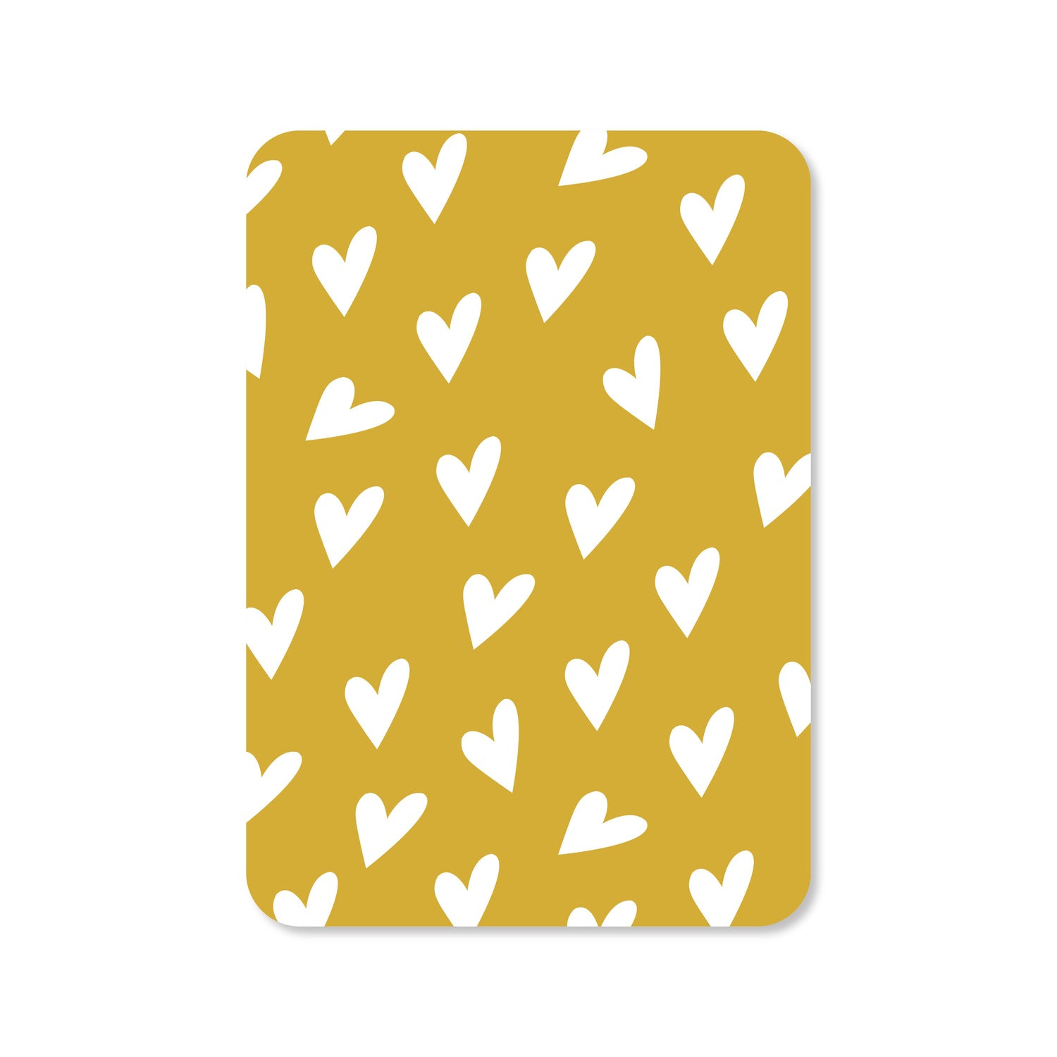 Wenskaart met een illustratie van hartjes in de kleur oker geel.