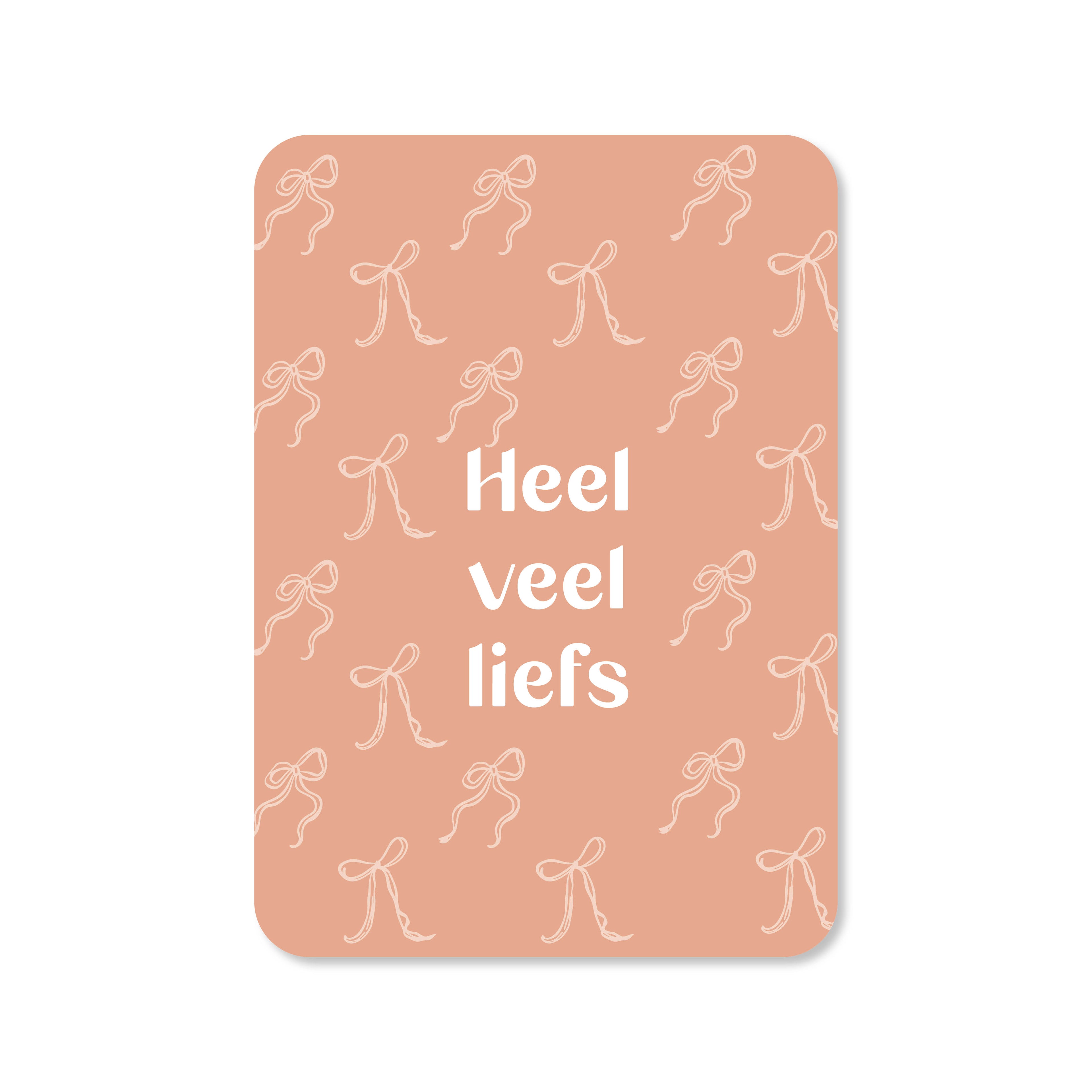 Wenskaart in de kleur roze met strikjes en de tekst &