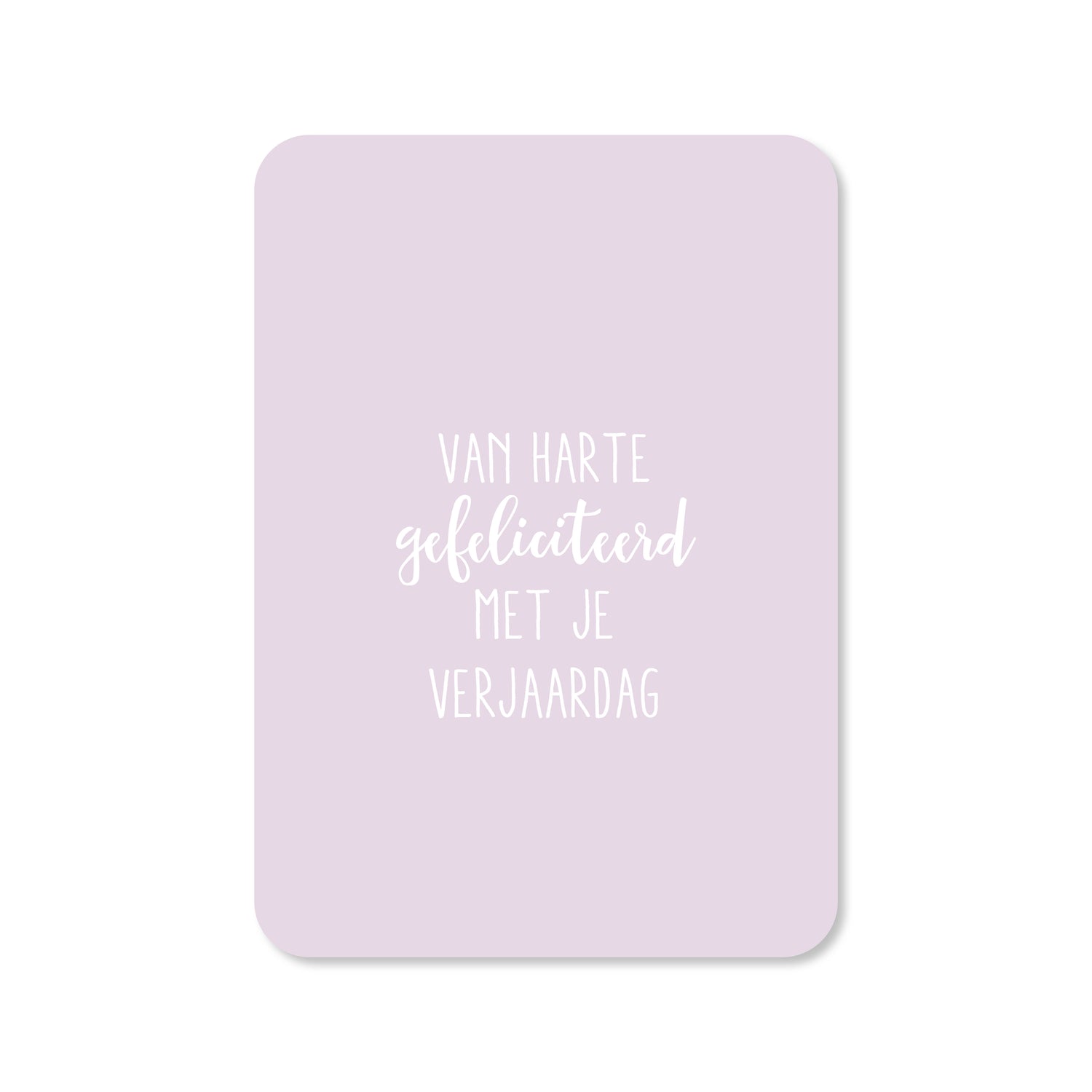 Wenskaart in de kleur lila met de tekst &