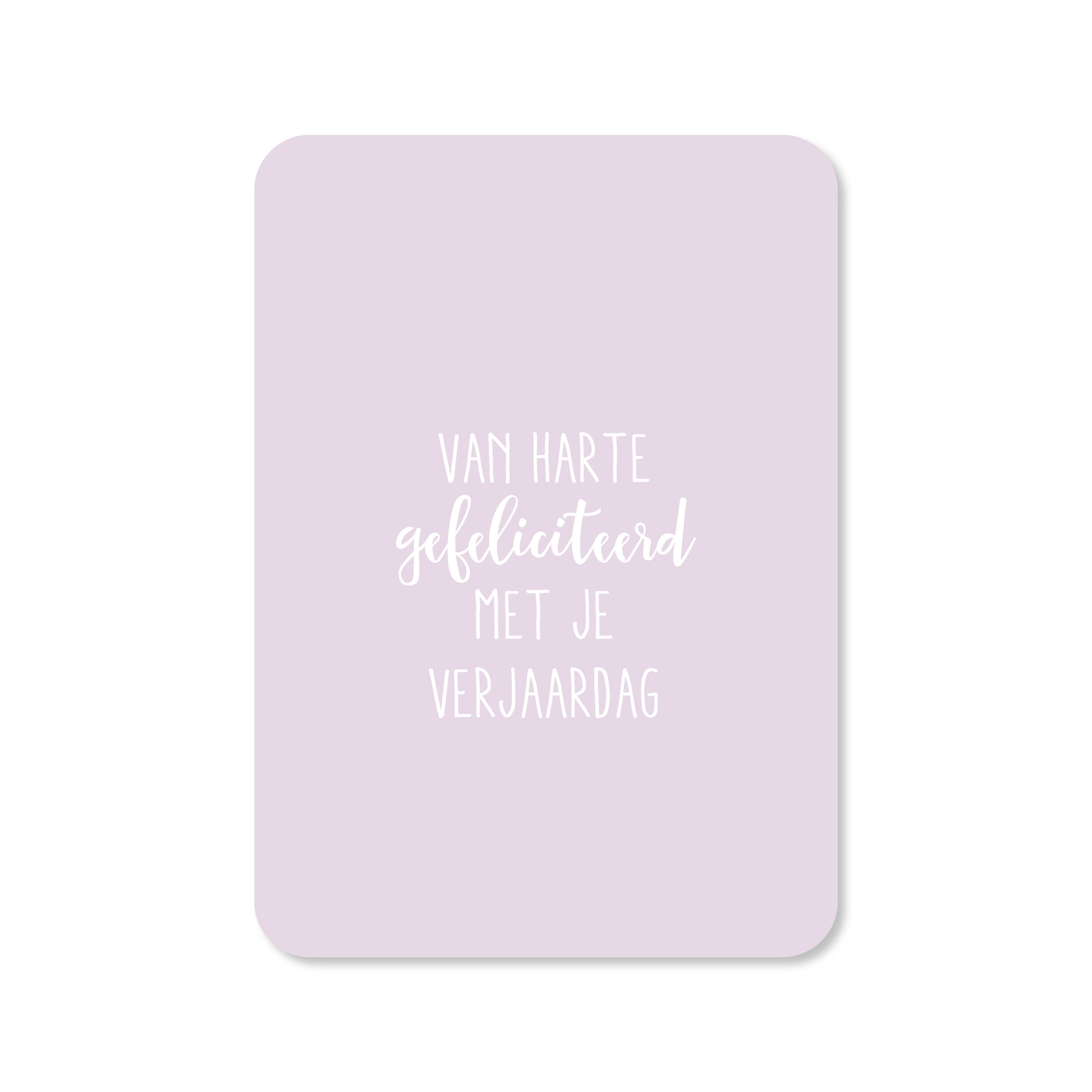 Wenskaart in de kleur lila met de tekst &