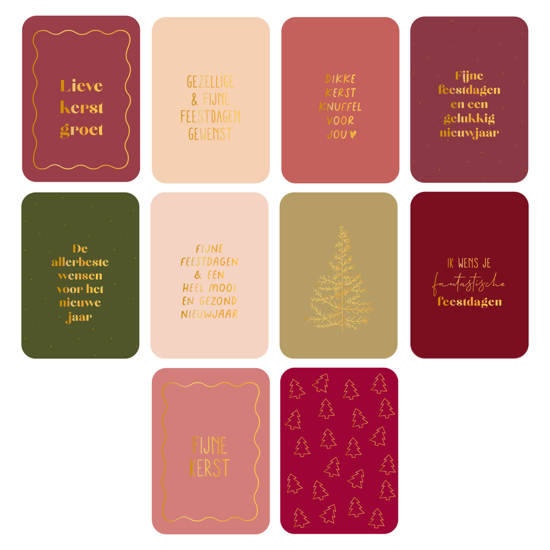 Kerstkaartenset met goudfolie + enveloppen