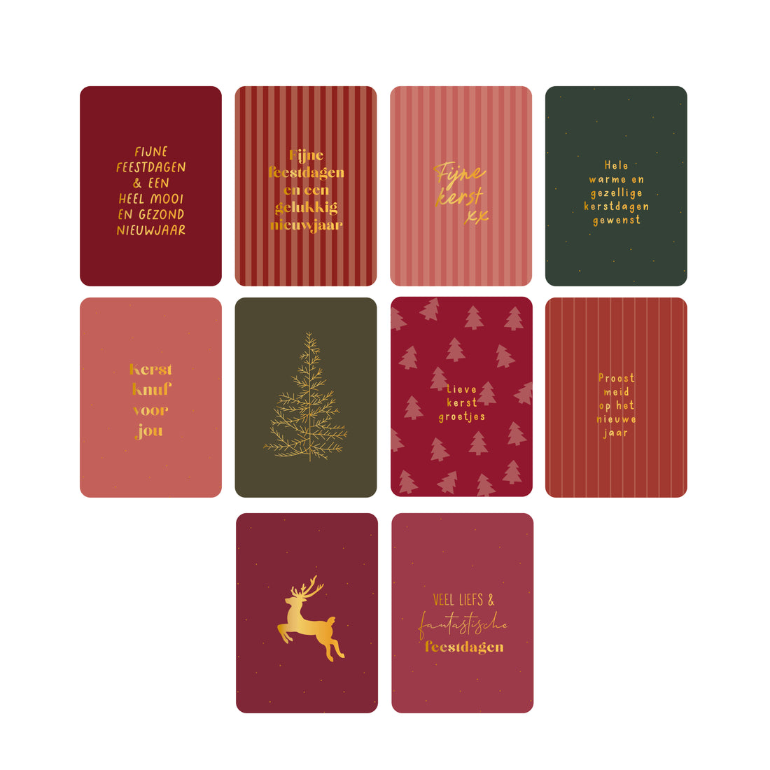 Set 10 kerstkaarten met goudfolie + enveloppen
