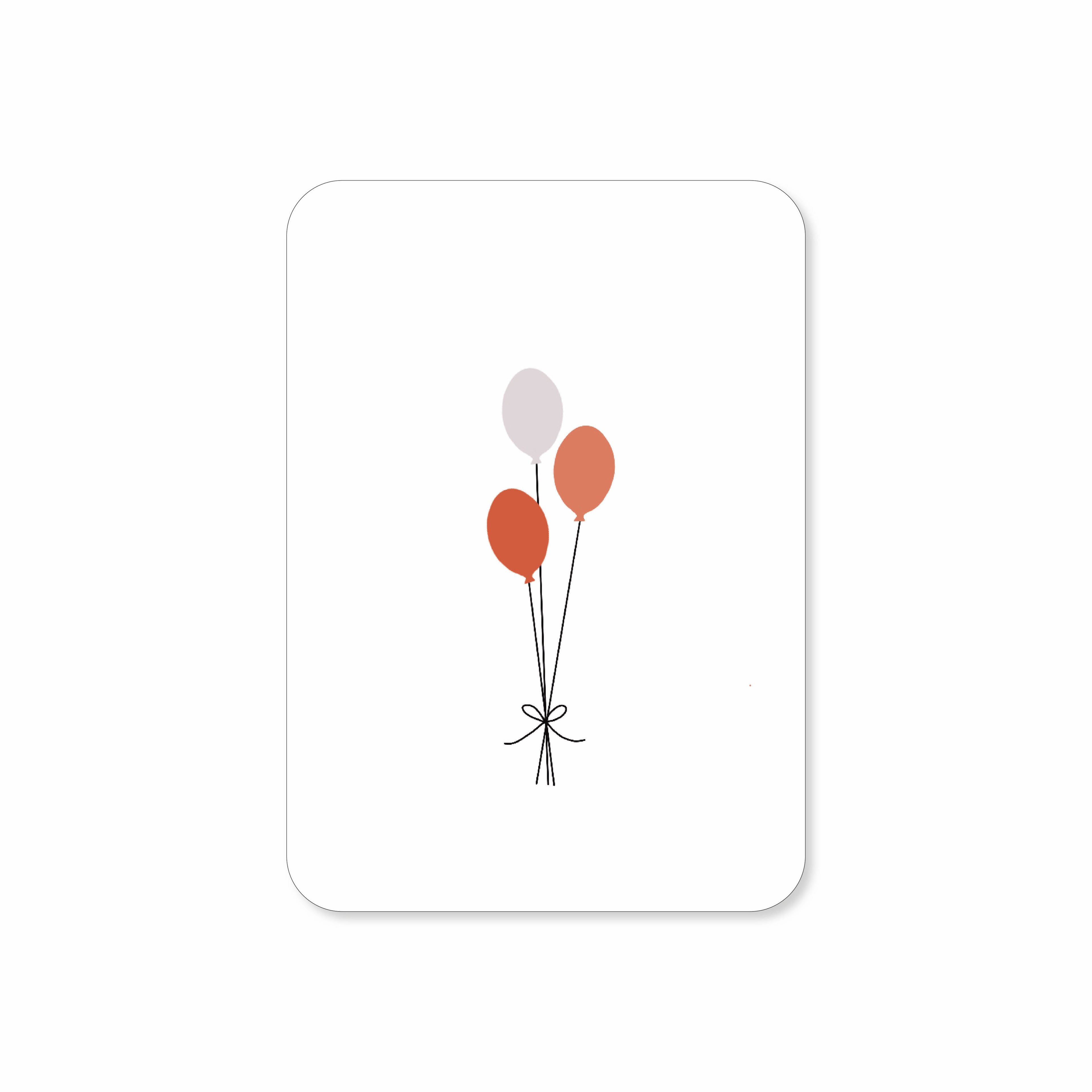 Minikaart met een illustratie van ballonnen in verschillende kleuren.