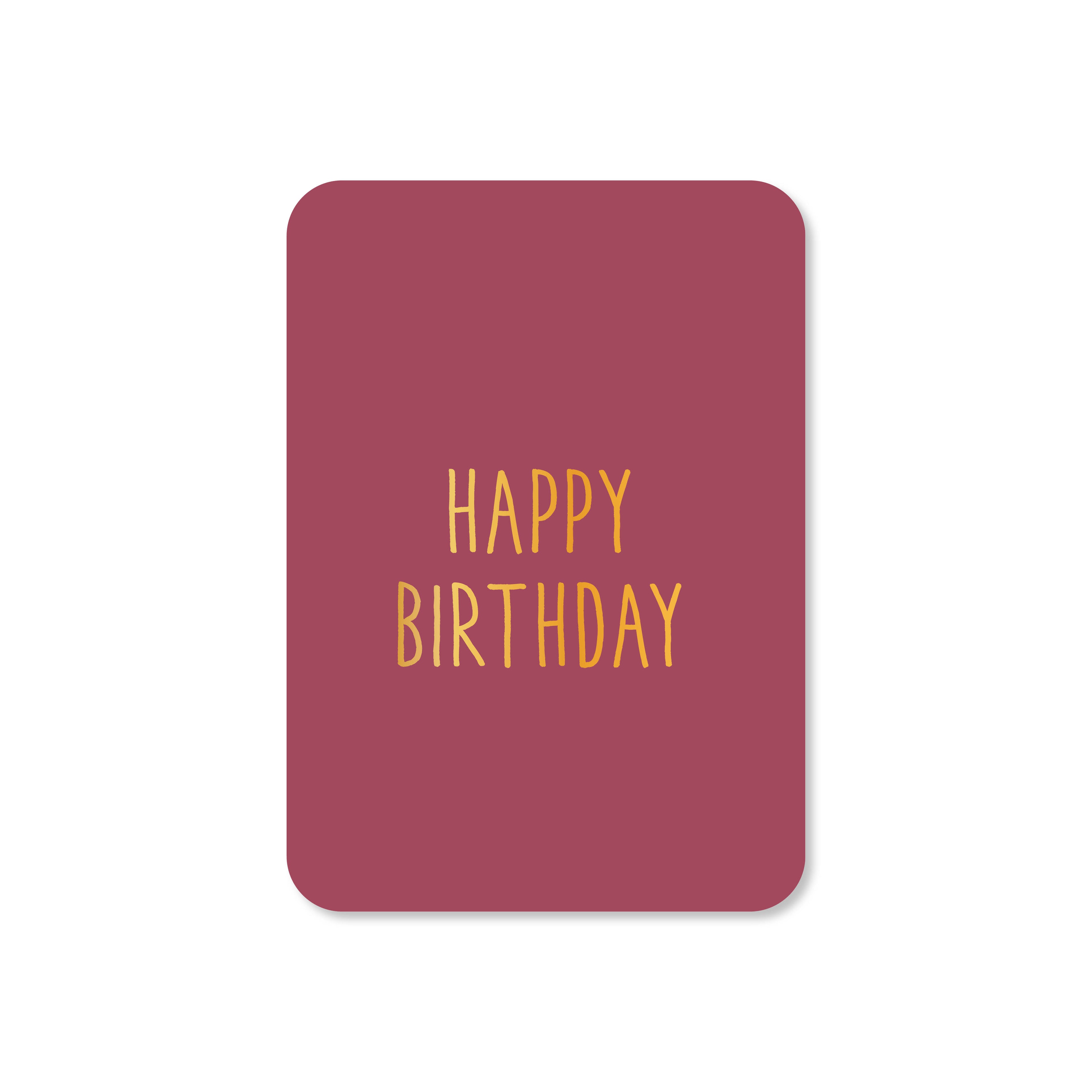 Minikaart Happy birthday - paars (met goudfolie)