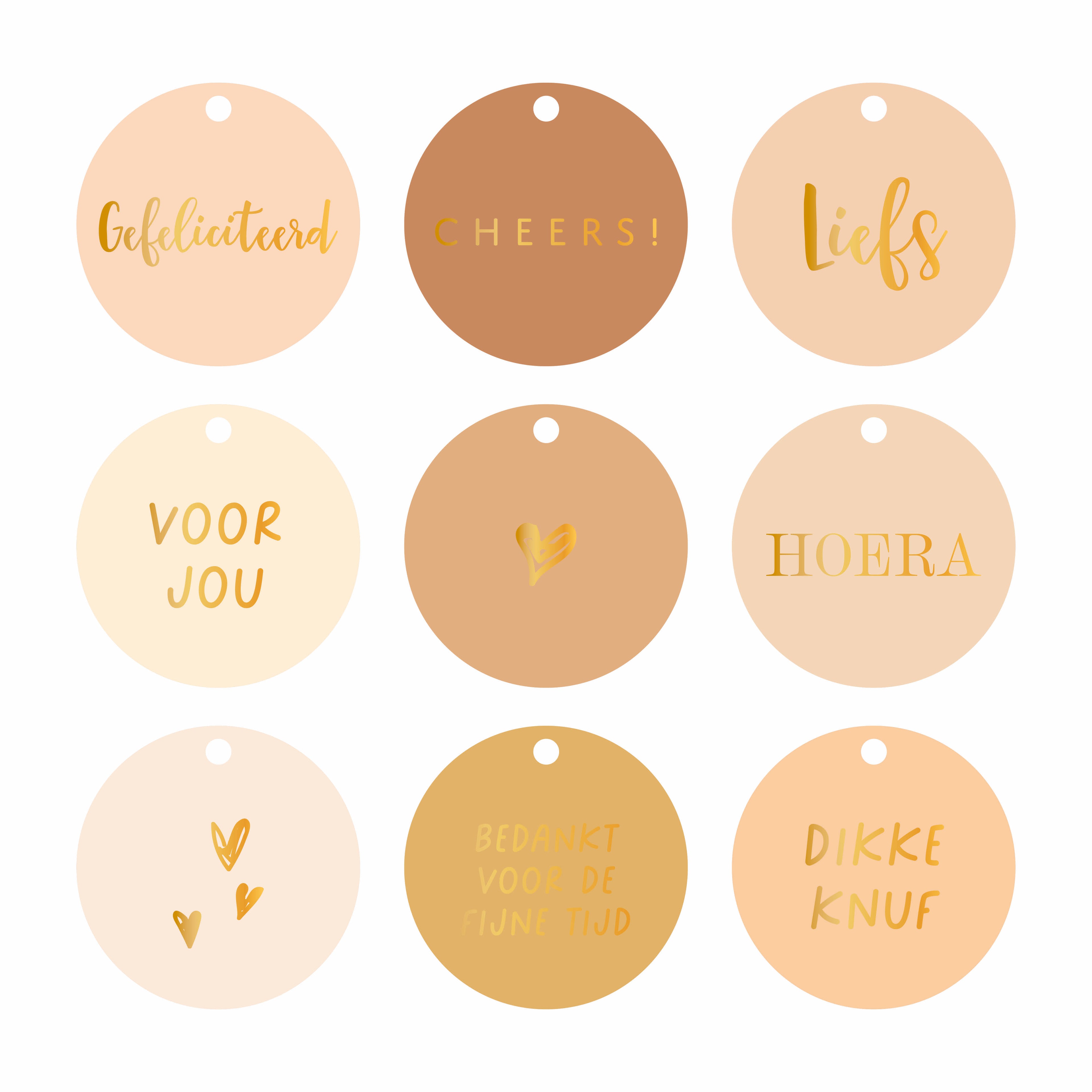 Set cadeaulabel - 9 stuks met goudfolie