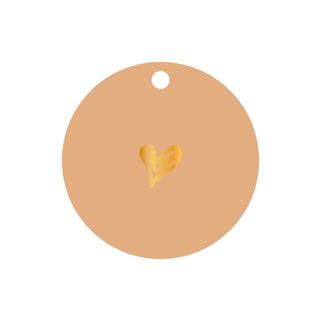 Ronde cadeaulabel in de kleur bruin met de een illustratie van een hartje in het goudfolie.