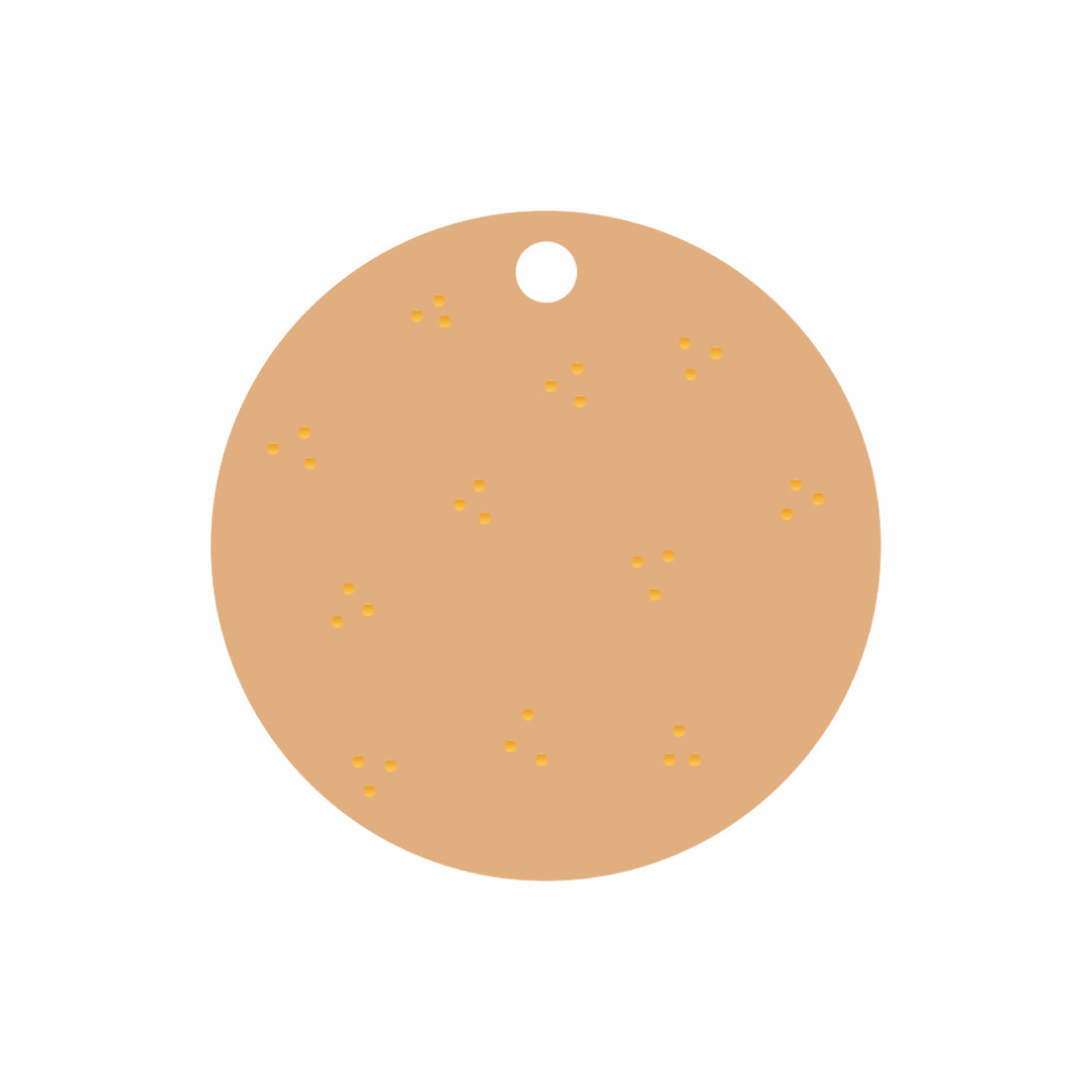 Ronde cadeaulabel in de kleur bruin met stipjes in het goudfolie.