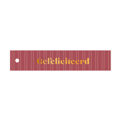 cadeaulabel gefeliciteerd in de kleur roze streepjes