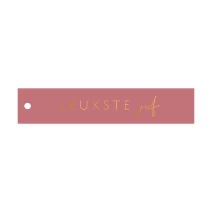 Cadeaulabel Leukste juf - rechthoek (met goudfolie)