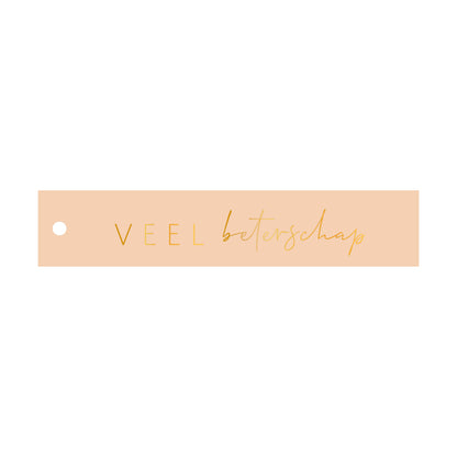 Cadeaulabel  Veel beterschap - rechthoek (met goudfolie)