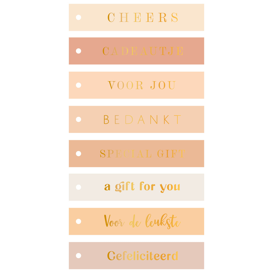 Set cadeaulabel rechthoek - 8 stuks met goudfolie