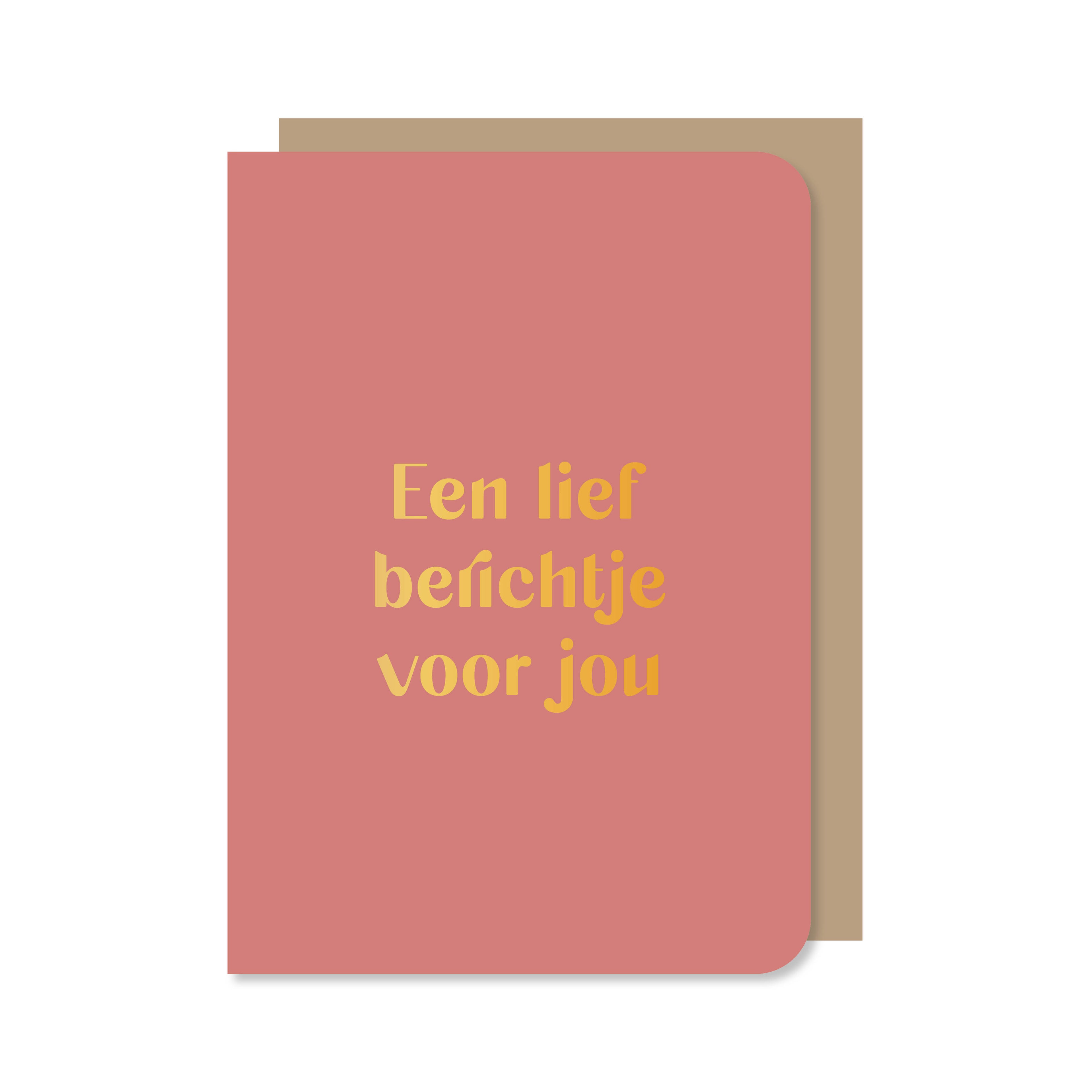 Roze dubbele wenskaart met envelop met de tekst &