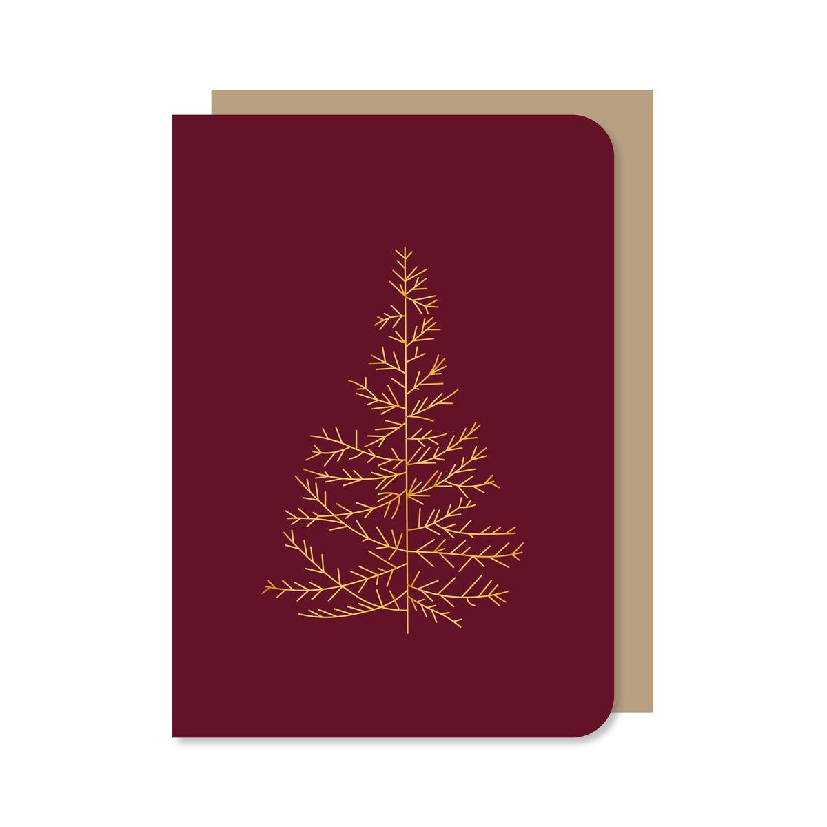Dubbele kerstkaart met envelop | Kerstboom - met goudfolie
