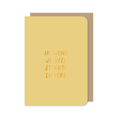Gele dubbele wenskaart met envelop met de tekst &