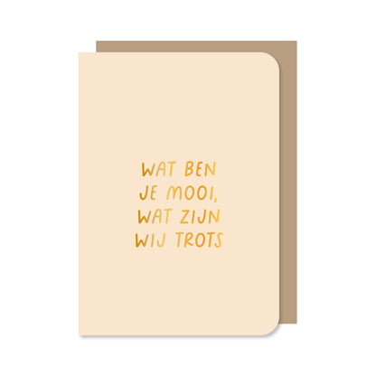 Beige dubbele wenskaart met envelop met de tekst &