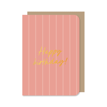 Dubbele kaart met envelop | Happy birthday - streep - met goudfolie