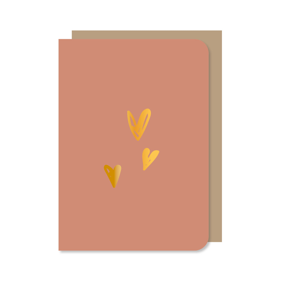 Dubbele kaart met envelop | Hartjes (drie) - met goudfolie