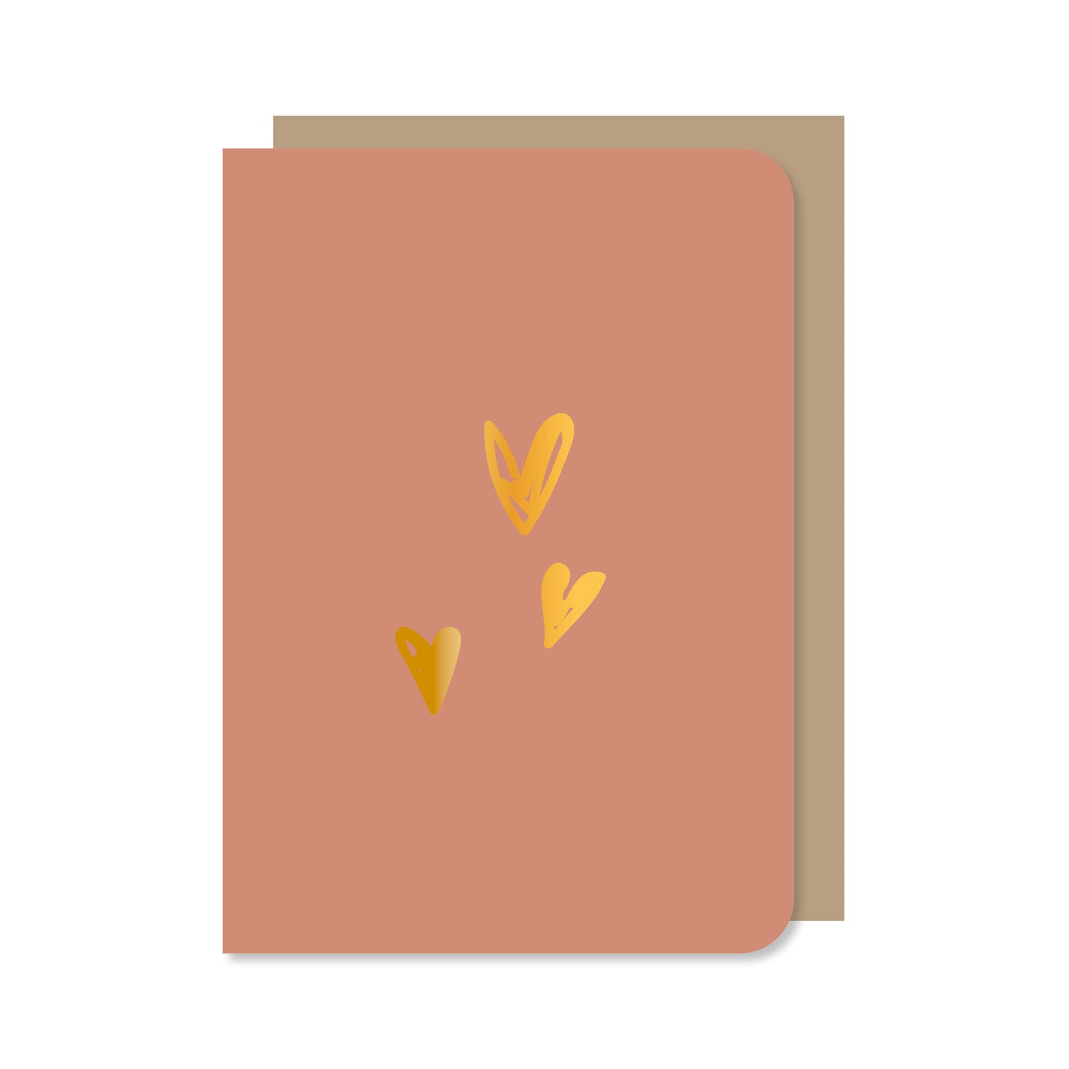 Dubbele kaart met envelop | Hartjes (drie) - met goudfolie
