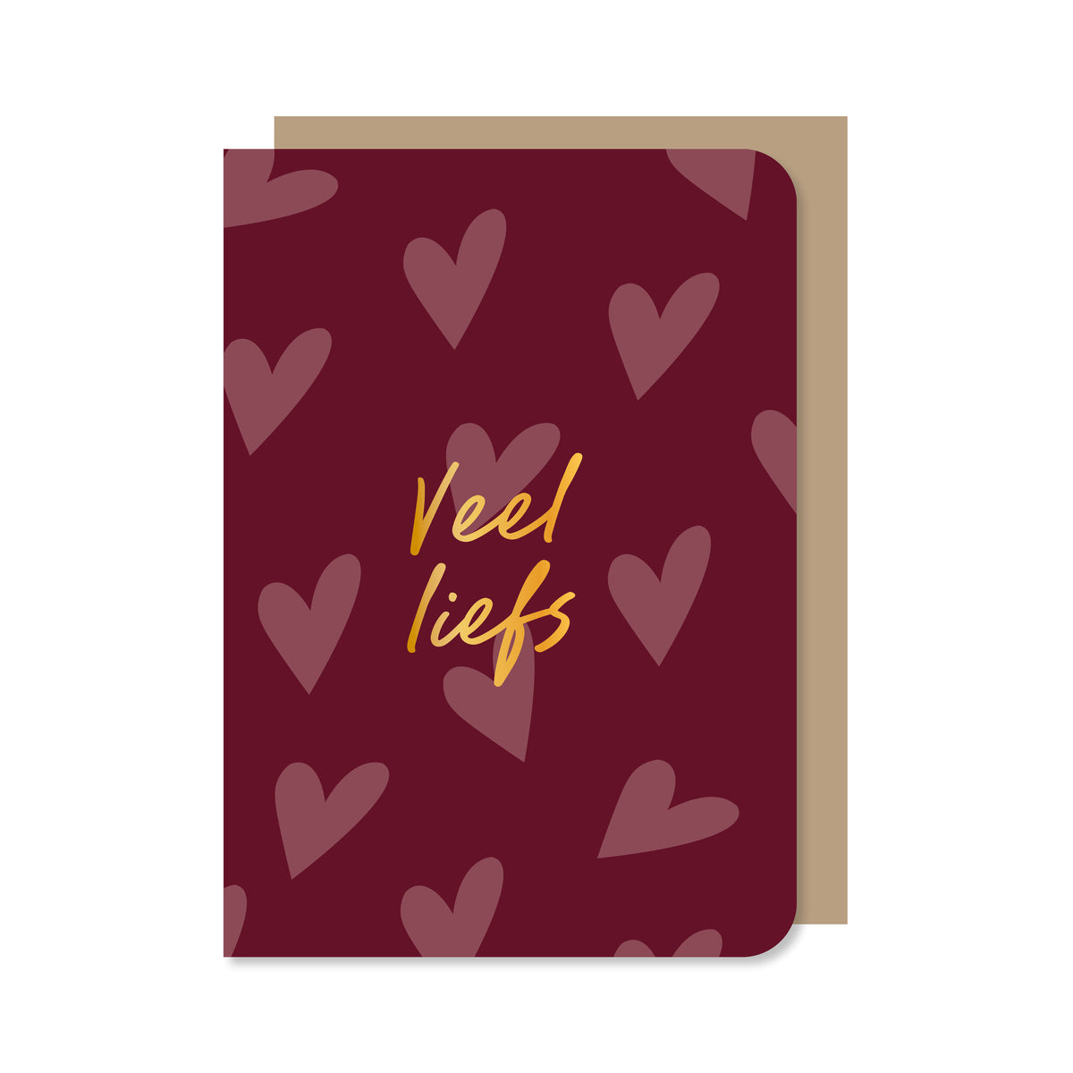 Dubbele kaart met envelop | Veel liefs - hartjes - met goudfolie