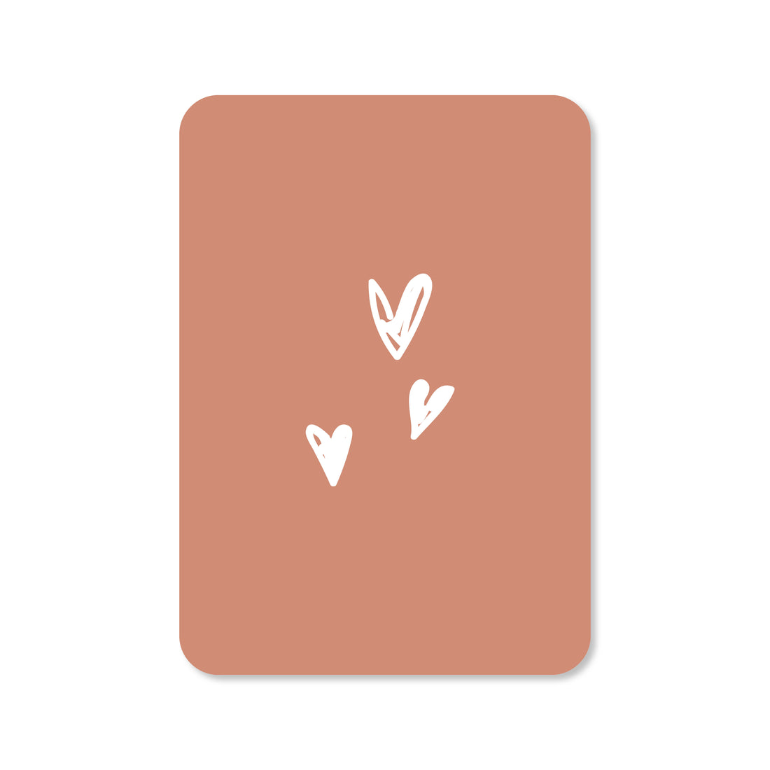 Wenskaart met een illustratie van drie hartjes in de kleur rood.