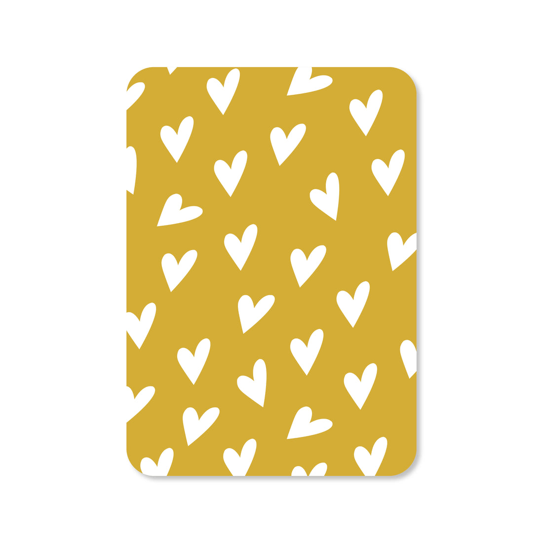 Wenskaart met een illustratie van hartjes in de kleur oker geel.