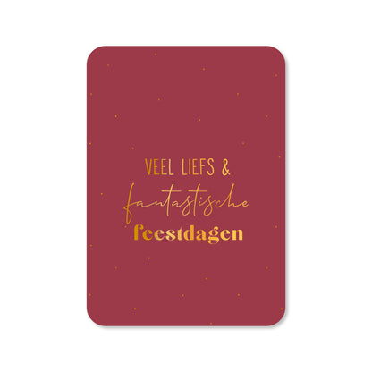 Kerstkaart Veel liefs &amp; fantastische feestdagen (met goudfolie)