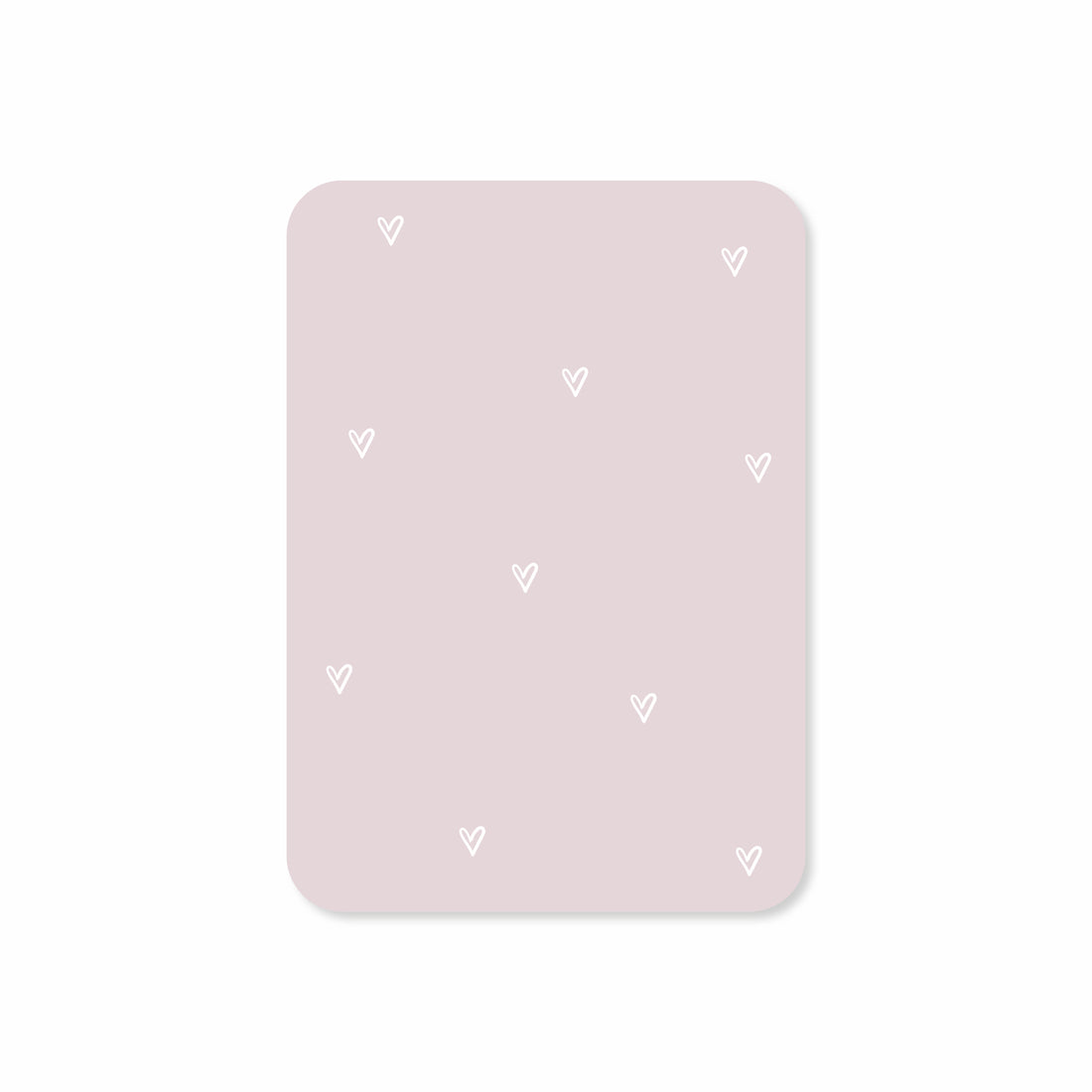 Minikaart in de kleur lila met een aantal kleine witte hartjes.